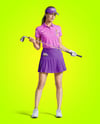 Woman Wearing Golf Shirt and Skirt Mockup