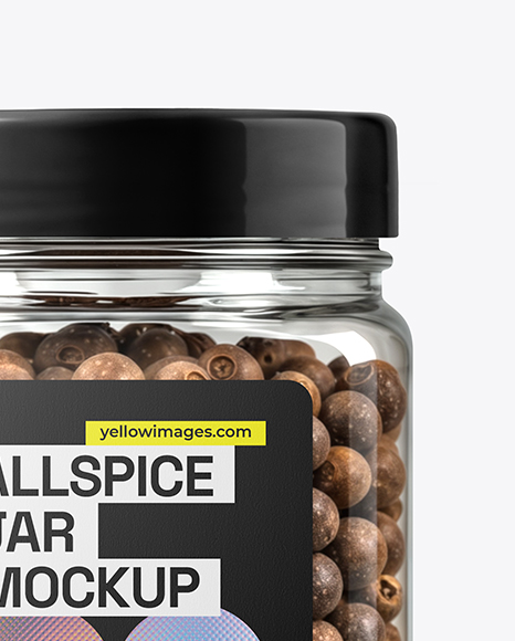 Square Plastic Jar with Whole Allspice Mockup