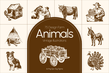 Vintage Farm Animals Illustration Set - Illustrations