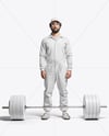 Powerlifter Wearing Janitor Uniform and Cap with Barbell Mockup