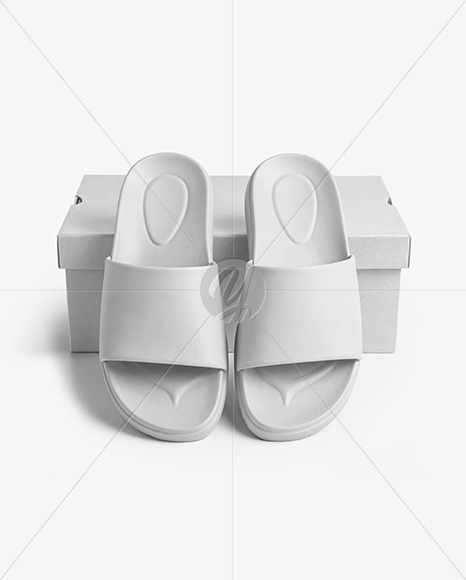 Slide Sandals with Box Mockup