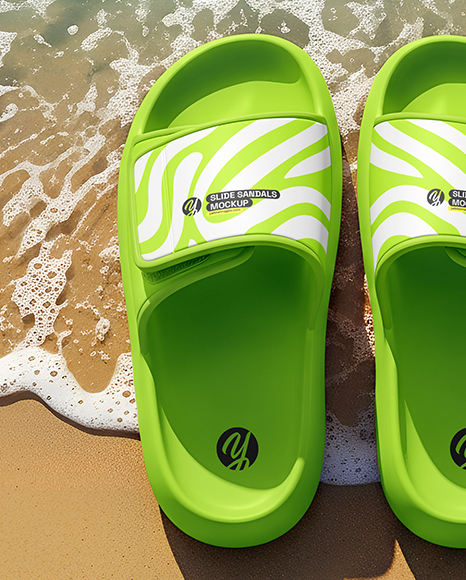 Velcro Slide Sandals on the Beach Mockup