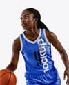 Female Basketball Player Wearing V-Neck Jersey and Shorts Mockup