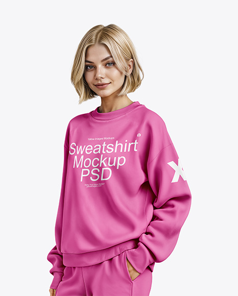 A Woman Wearing an Oversize Sweatshirt Mockup - Black+Gildan+18000+Sweatshirt+Mockup+Crewneck+Sweatshirt+...