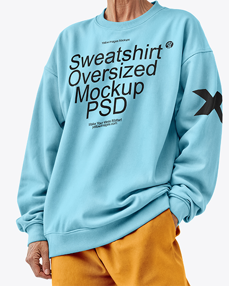 Smiling Old Woman in Oversize Sweatshirt & Sweatpants Mockup