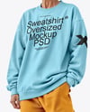 Smiling Old Woman in Oversize Sweatshirt & Sweatpants Mockup