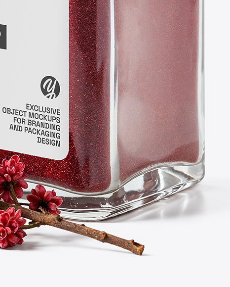 Square Glass Jar with Sumac Spice Mockup