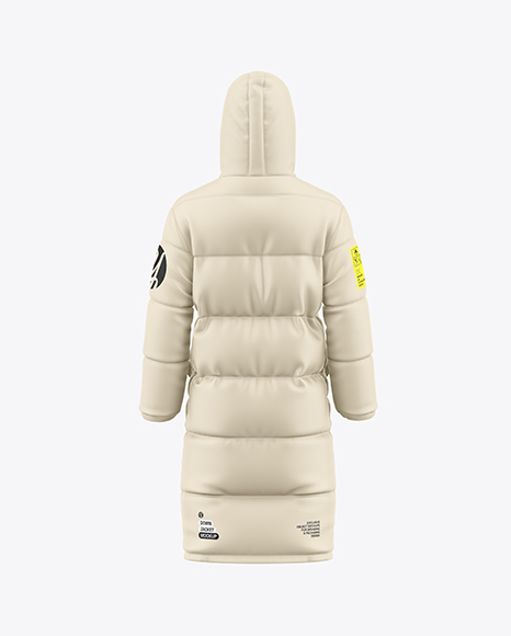 Men's Long Hooded Down Jacket Mockup - Back View - Premium PSD Mockups