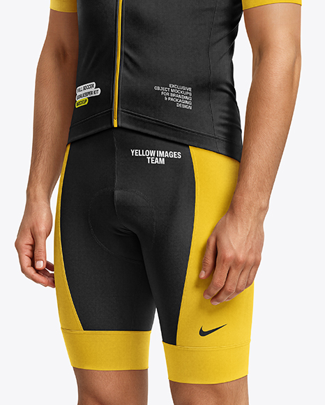 Man Wearing Cycling Jersey and Bib Shorts Mockup