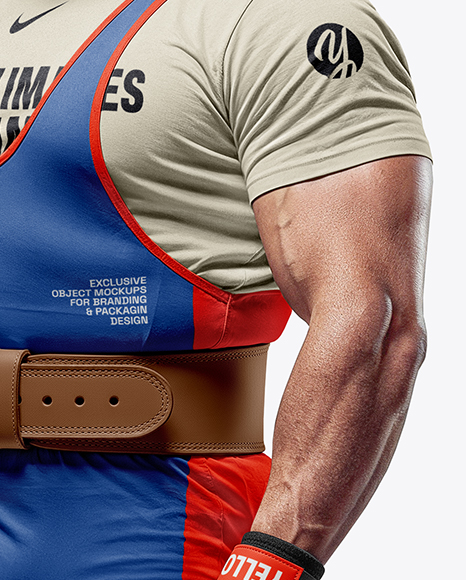 Man Wearing Weightlifing Suit with Barbell Mockup