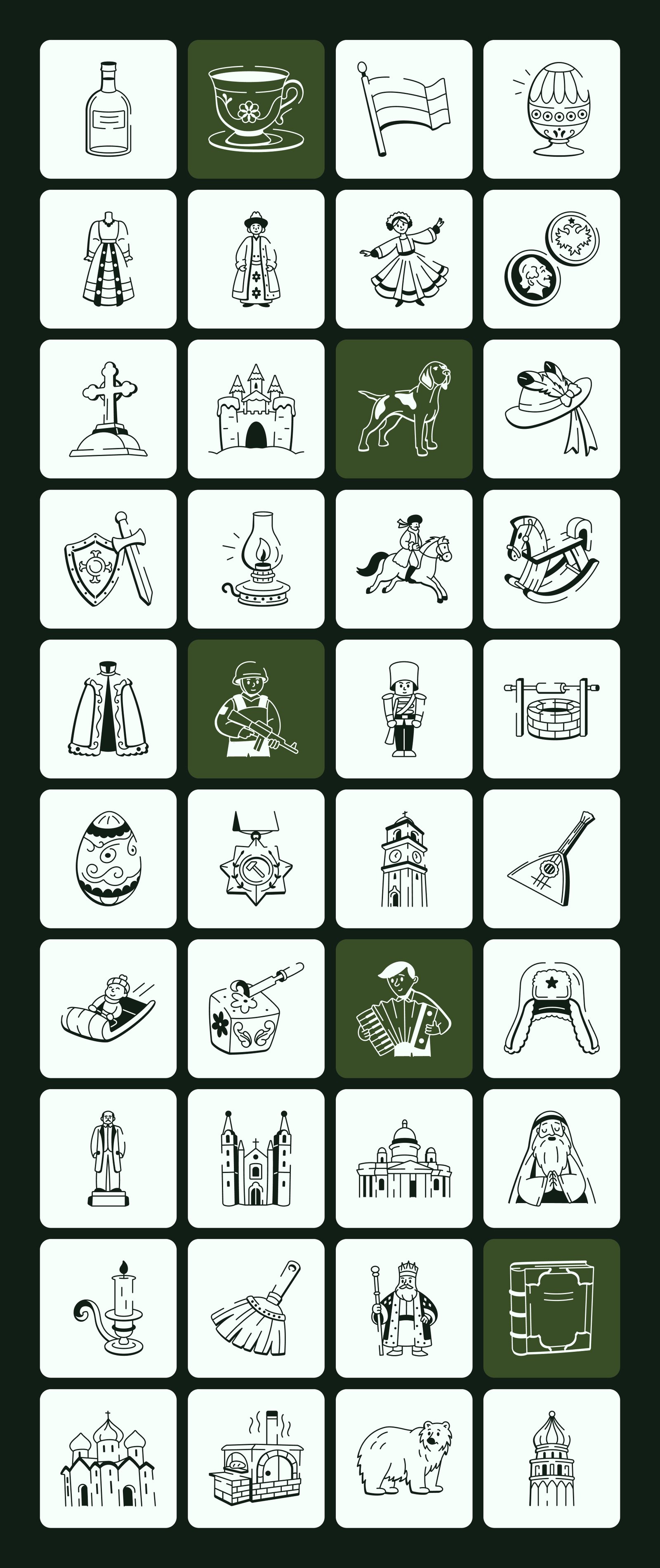 Russian Doodle Icon Set