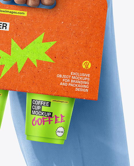 Man with Coffee Holder Mockup
