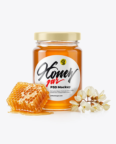 Clear Glass Jar with Acacia Honey Mockup - Honey+Jar+Mockup+In+Packaging+Mockups+On+Yellow+Images+Creative