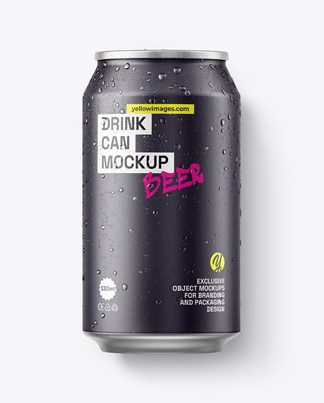 330ml Matte Drink Can with Drops Mockup