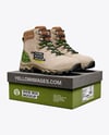 Pair of Hiking Boots on Shoe Box Mockup