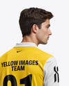 Soccer Player Wearing Polo Collar Jersey and Shorts Mockup