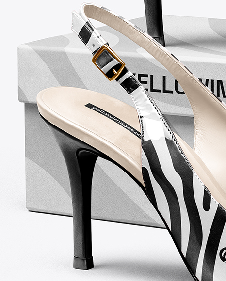 Pair of Glossy Slingbacks on Shoe Box Mockup