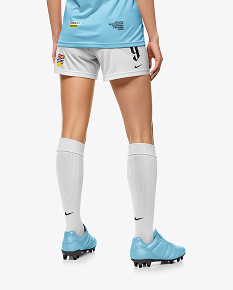 Female Soccer Player Wearing Jersey and Shorts Mockup