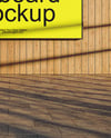 Billboard on a Wall with Wooden Slats Mockup