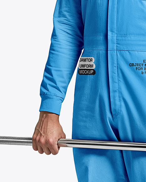 Powerlifter Wearing Janitor Uniform and Cap with Barbell Mockup