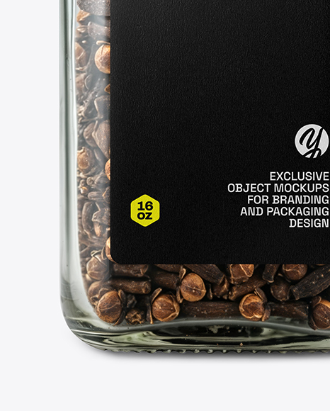 Square Glass Jar with Whole Cloves Mockup