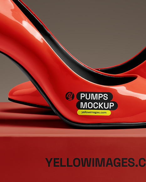 Block Heel Pumps with Shoe Box Mockup