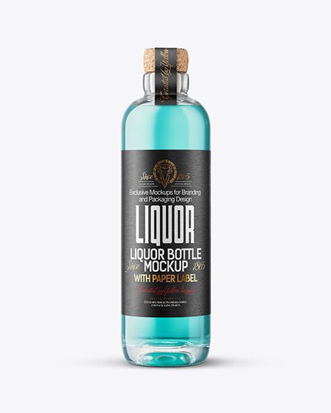 Clear Glass Liquor Bottle with Cork Mockup