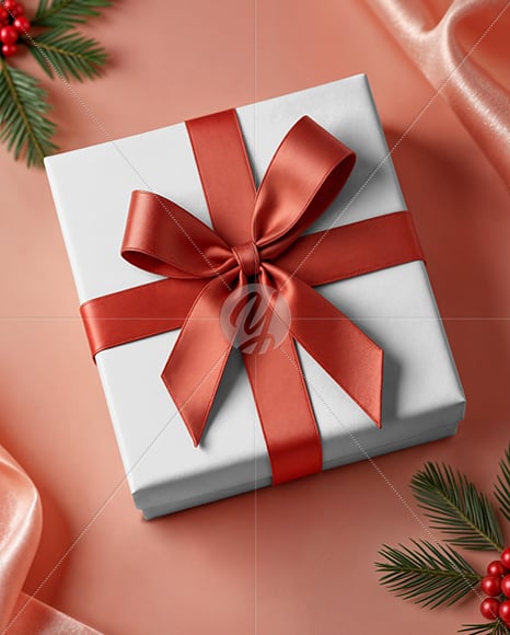 Christmas Gift Box with Bow Mockup