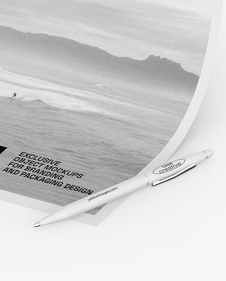 A4 Paper w/ Pen Mockup