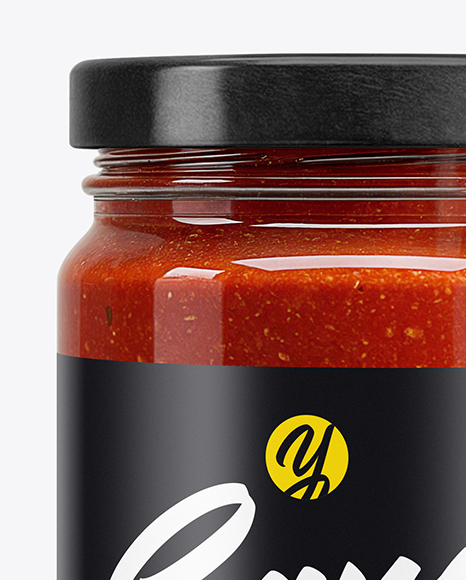 Clear Glass Jar with Pizza Sauce Mockup