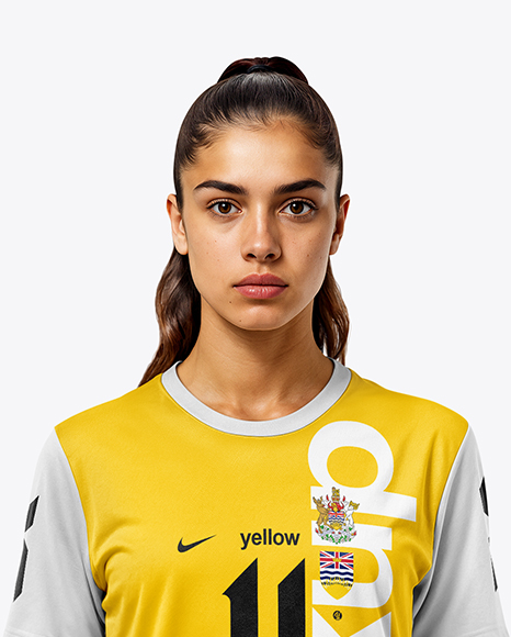 Woman Wearing Soccer Jersey and Shorts Mockup
