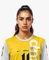 Woman Wearing Soccer Jersey and Shorts Mockup
