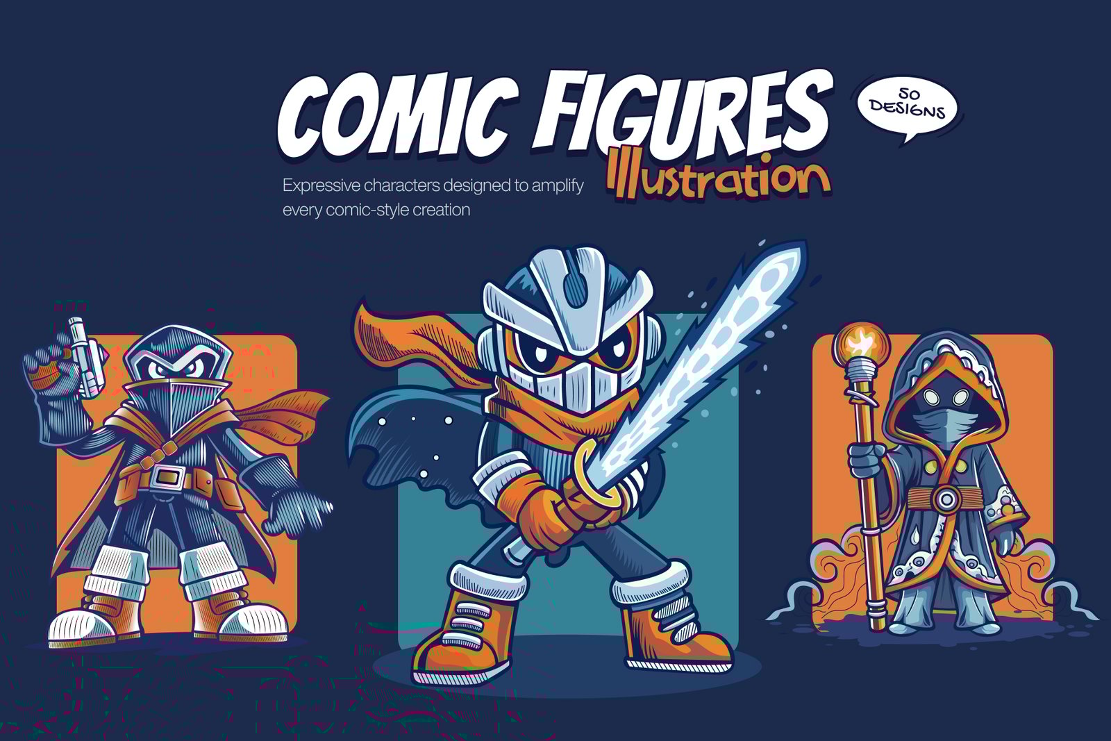 Comic Figures Illustration Set
