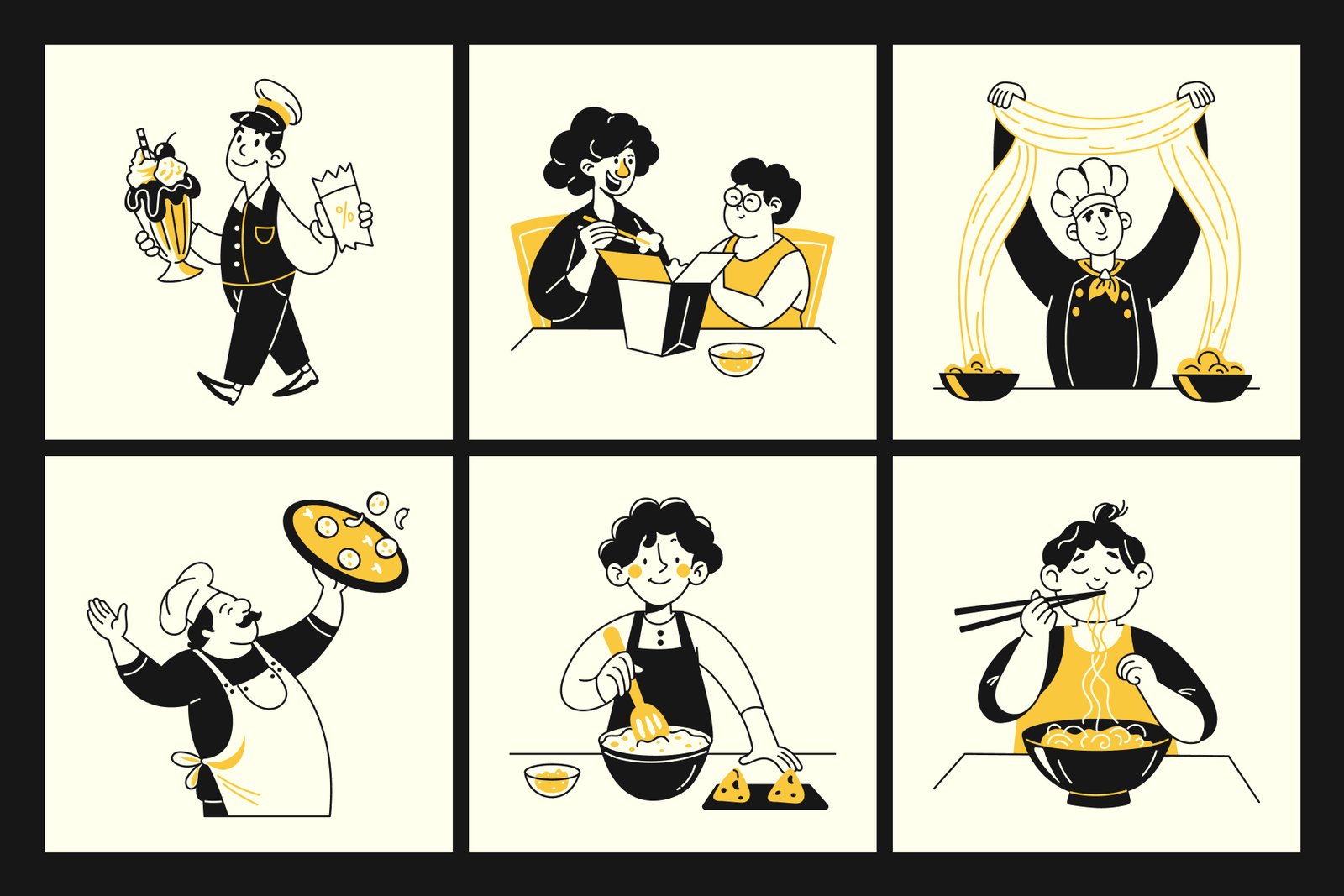 Food and Delivery Illustrations Set