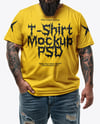Fat Bearded Man Wearing T-shirt and Ripped Jeans Mockup