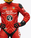 Man Wearing Moto Racing Kit with Sport Bike Mockup