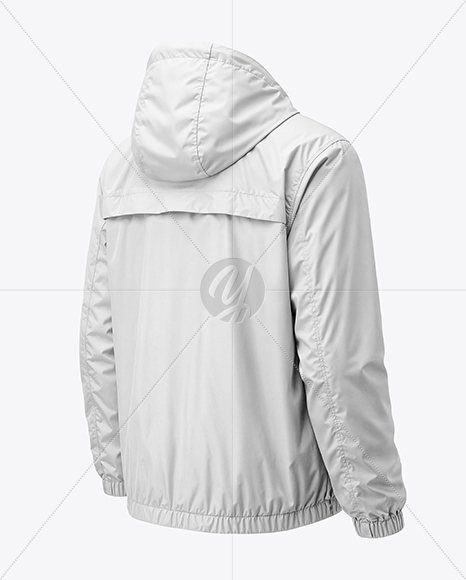 Hooded Windbreaker Jacket Mockup - Back Half Side View