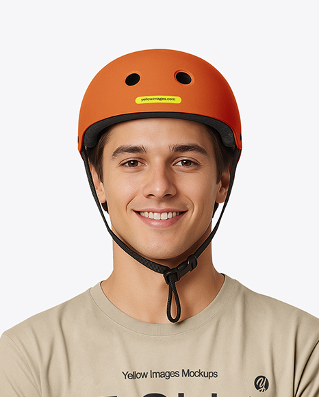Skater in Protective Gear with Skateboard Mockup
