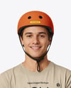 Skater in Protective Gear with Skateboard Mockup