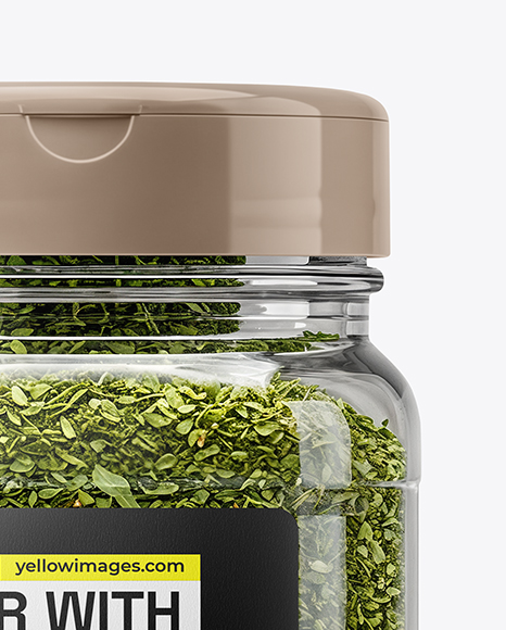 Square Plastic Jar with Parsley Flakes Mockup