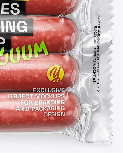 Clear Plastic Flow-Pack with Sausages in Kraft Paper Holder Mockup