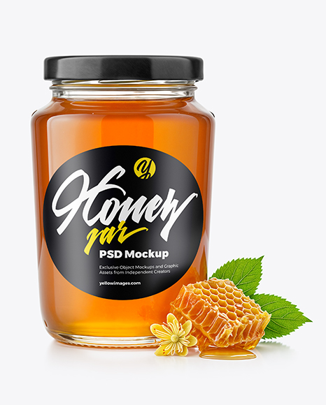 Clear Glass Jar with Linden Honey Mockup - Realistic mockups