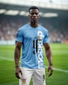 Soccer Player Wearing a Crew Neck Jersey and Shorts at the Stadium Mockup