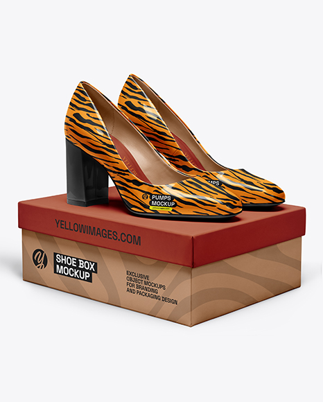 Block Heel Pumps with Shoe Box Mockup - Gift box mockup