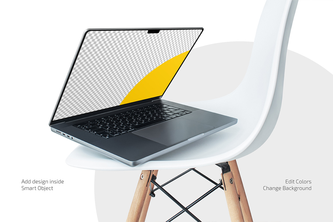 Macbook on Chair Mockup Set