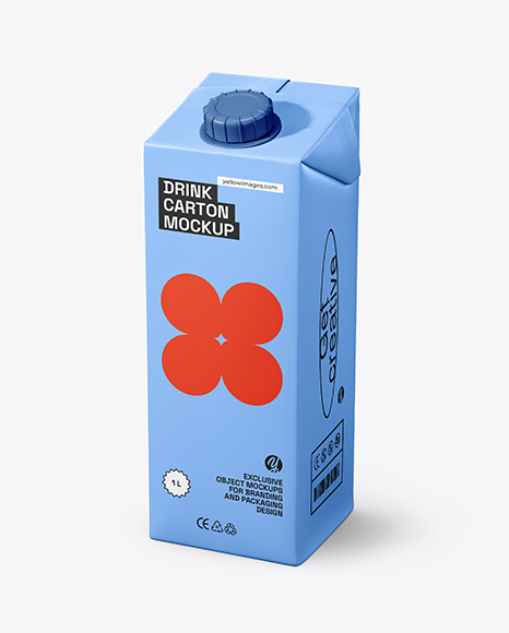 1L Carton Drink Box Mockup - Half Side view