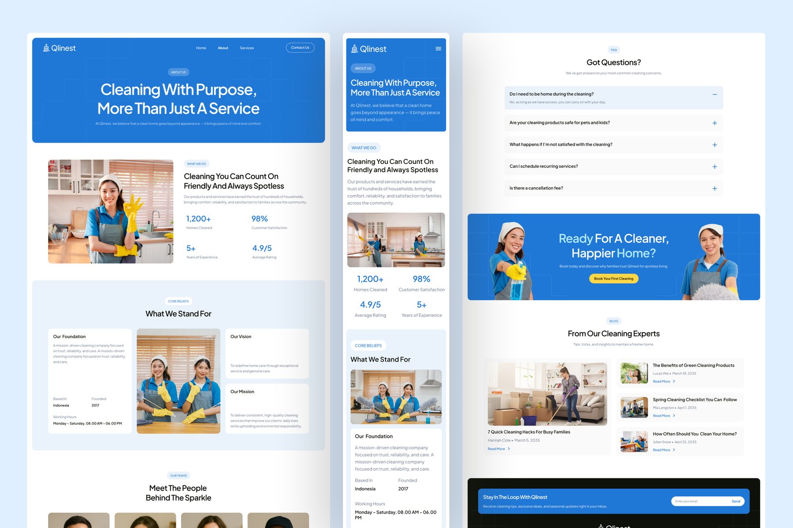Qlinest - Home Cleaning Service Website UI Figma Template