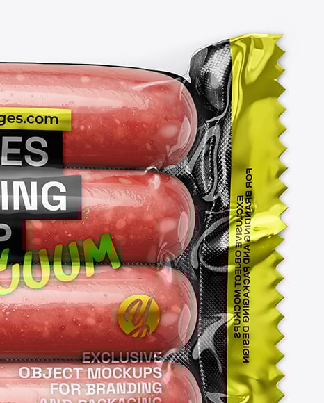 Glossy Plastic Flow-Pack with Sausages Mockup