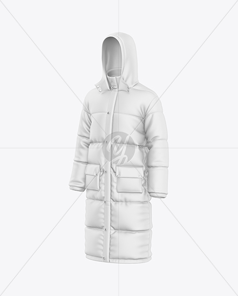 Men's Long Hooded Down Jacket Mockup - Half Side View