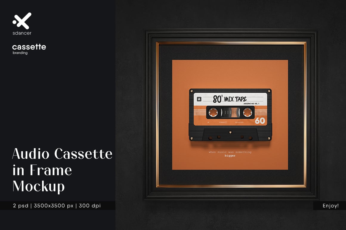 Retro Audio Cassette in a Frame Mockup